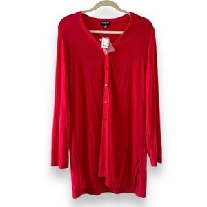 August Max Red Button Up Slinky Long Sleeve Shirt Women’s Size Large NWT Coastal